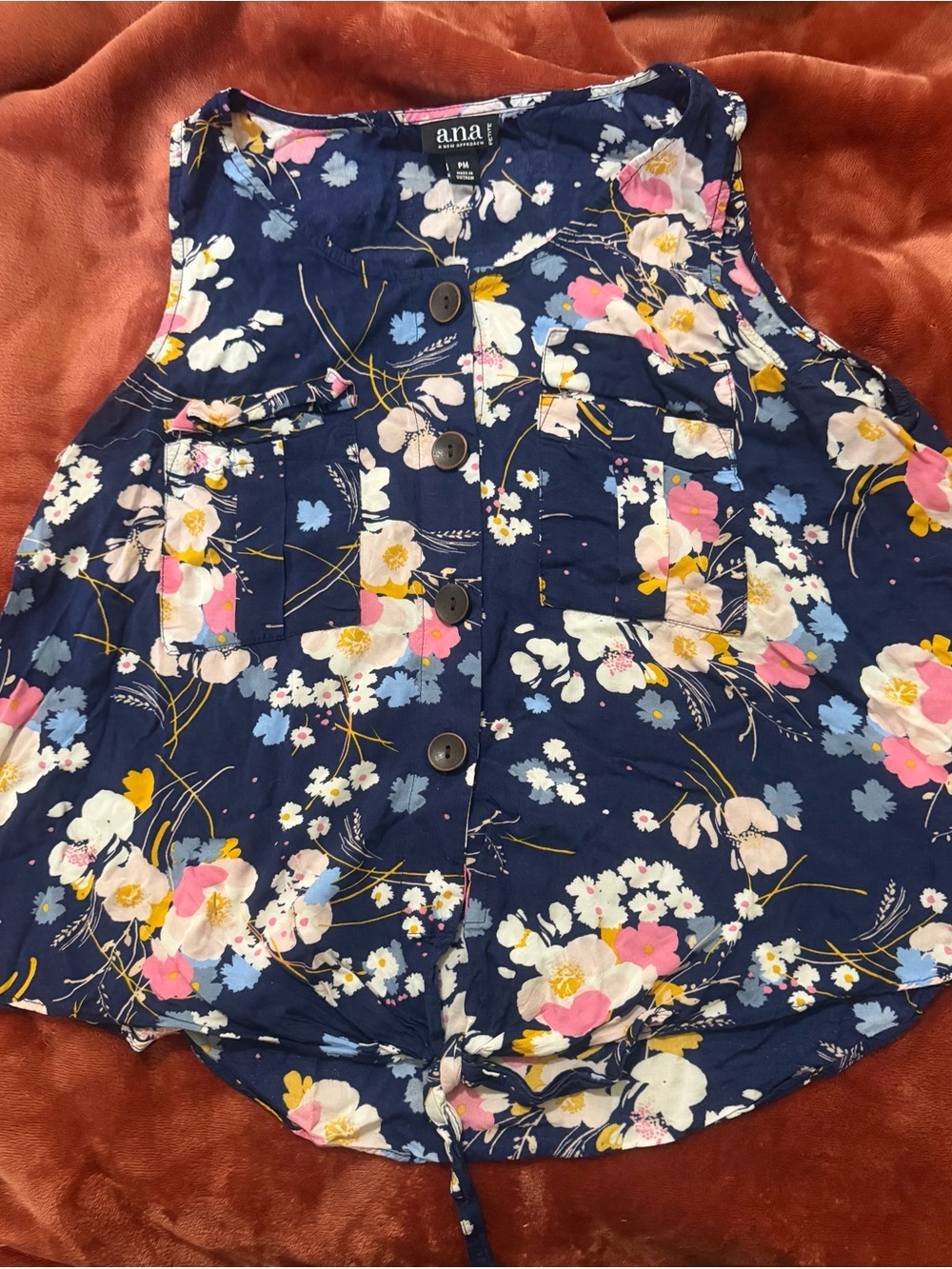 a.n.a Navy Floral Button-Front Sleeveless Top